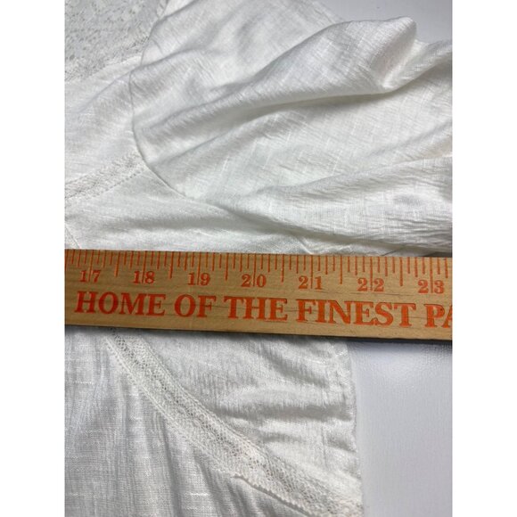 American Rag Poet Blouse White Lace Size XL Keyhole Back Stretch Tunic Boho - Picture 13 of 14